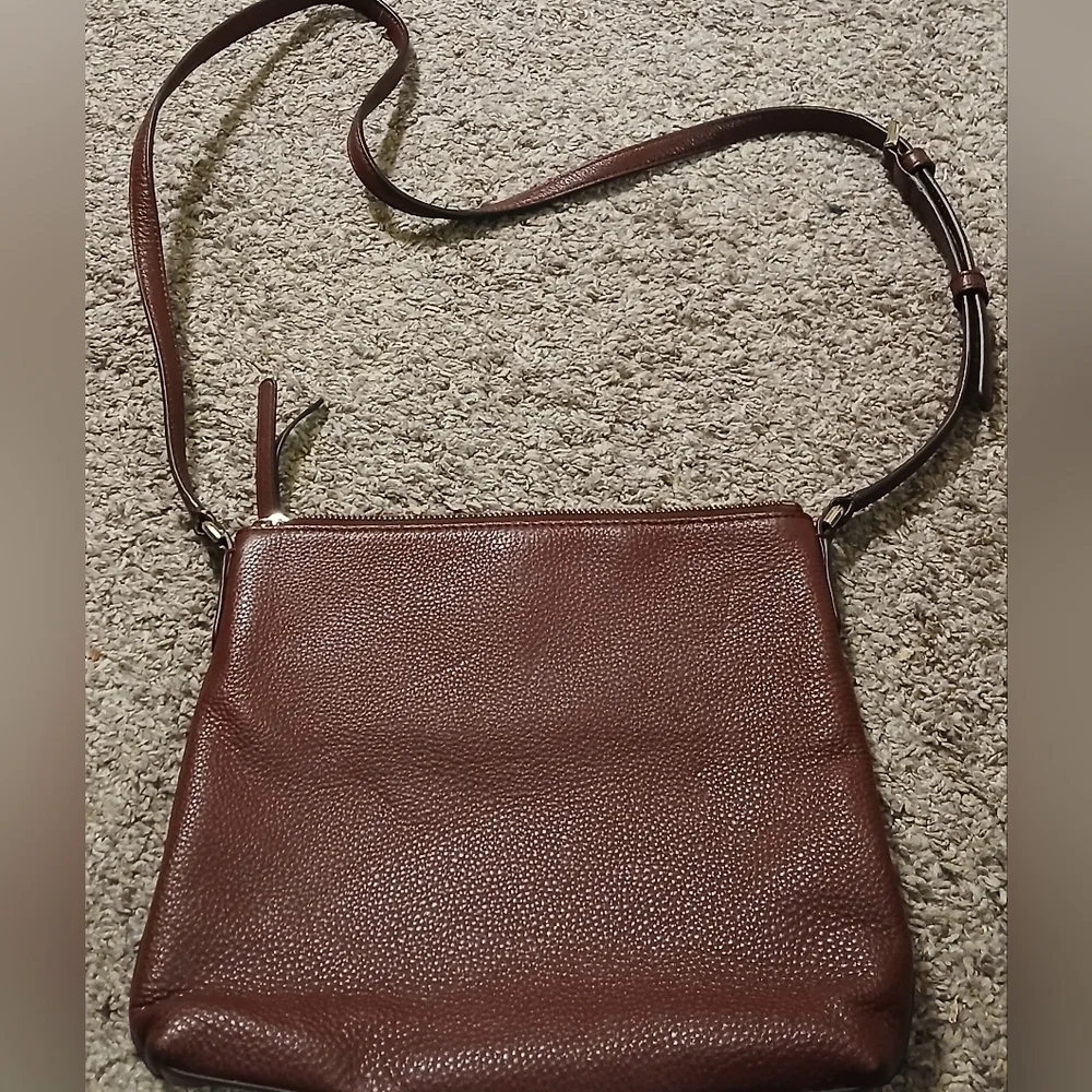 Kate Spade New York Burgundy Brown Pebbled Leather Crossbody Purse Zip Top Bag - Picture 7 of 8